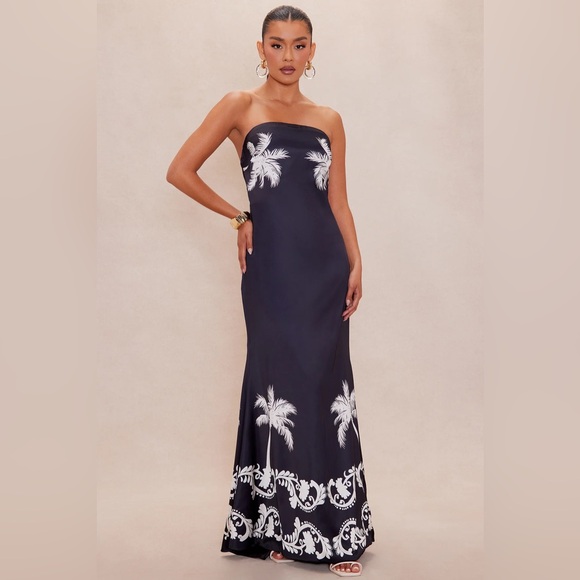 Fashion Nova NWT Sz XS Kali Satin Maxi Dress - Black/combo MSRP $79.99 - Picture 1 of 3